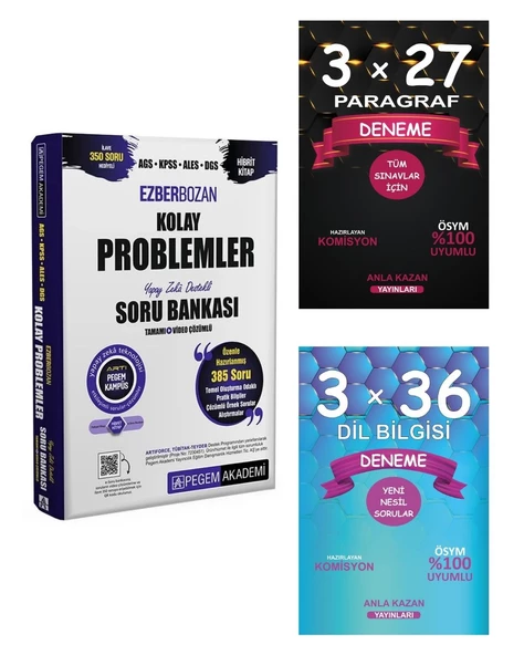 Pegem Kolay Problemler Ezberbozan Soru Bankası ve Anla Kazan Paragraf Dil Bilgisi Deneme Seti ürün görseli 1