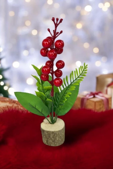 Nettenevime Yapay Çiçek Yılbaşı Çiçeği Kokinalı Kütük Saksılı Dekoratif Süs 20cm ürün görseli 1