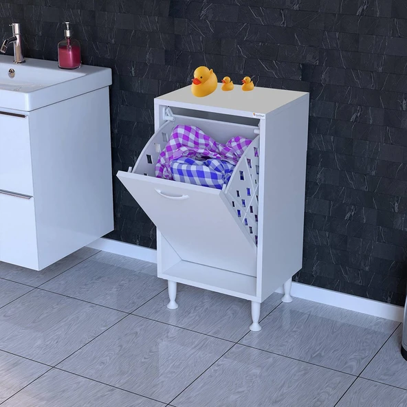 Modilayn SÖKE Banyo İçin Sihirli Kutu 40x75x32,5 cm’ lik 1 Göz Sepet Hazneli Mini Banyo Dolabı ürün görseli 1