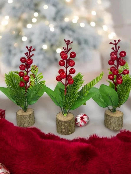 Nettenevime 3lü set Yapay Çiçek Yılbaşı Çiçeği Kokinalı Kütük Saksılı Dekoratif Süs 20cm ürün görseli 1