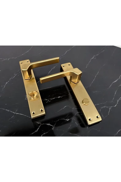 Zey Mat Altın Aynalı Wc Banyo Kapı Kolu İçeriden Sağ Basar 1 Takım ürün görseli 1