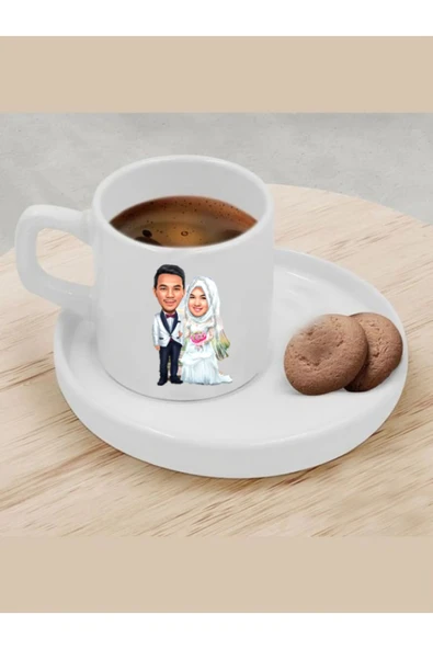 Özcan Tasarım Kişiye Özel Türk Kahvesi Fincanı Karikatür Tesettürlü Fincan ürün görseli 1