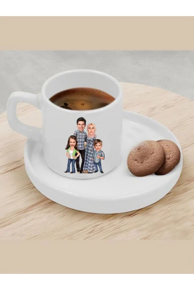 Özcan Tasarım Kişiye Özel Türk Kahvesi Fincanı Karikatür Tesettürlü Aile Fincan ürün görseli 1