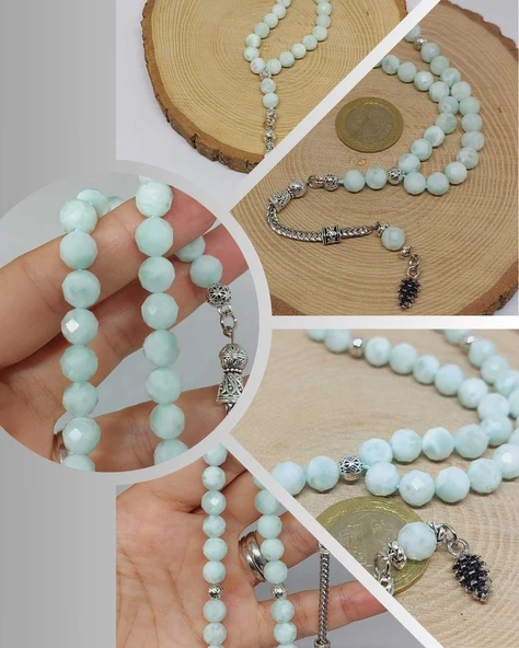 Larimar Taşı Üst Segment Faset Kesim 33lük Tesbih 8mm (42535) ürün görseli 1