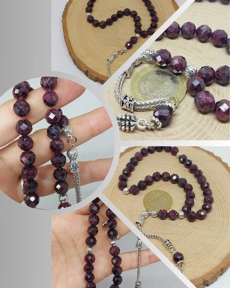 Lal (Granat) (Garnet) Taşı Üst Segment Faset Kesim 33lük Tesbih 8mm (42515) ürün görseli 1