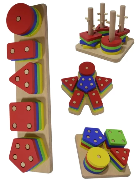 Eğitici Ahşap Şekilli Montessori Geçmeli Bul tak (4LÜ SET) Oyun Kokusuz, Sağlıklı, Boyası Çıkmaz ürün görseli 1