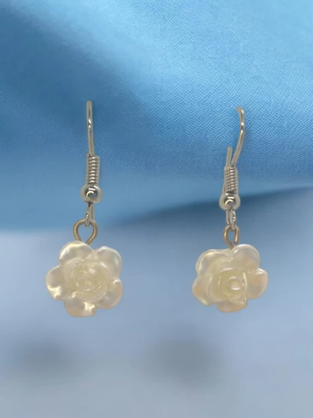 Çiçek Figürlü Tasarım Sedef Gül Aesthetic Vintage Coquette Fairycore Sallantılı Küpe ürün görseli 1