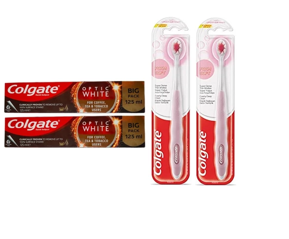 Colgate Optic White Kahve Çay ve Tütün Kullanıcıları Macunu 125Ml+Foamsoft Diş Eti Masajı Fırça 2+2 ürün görseli 1
