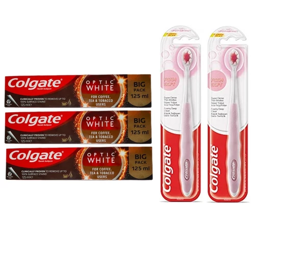 Colgate Optic White Kahve Çay ve Tütün Kullanıcıları Macunu 125Ml+Foamsoft Diş Eti Masajı Fırça3+2 ürün görseli 1