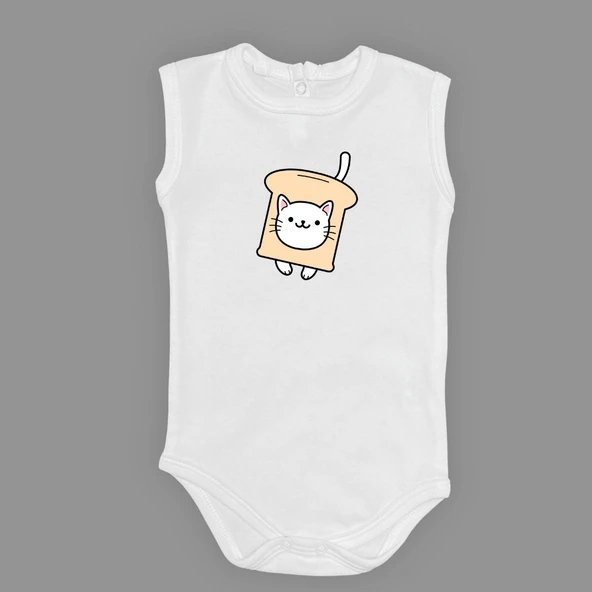 Ekmek Kedi Baskılı Bebek Çıtçıtlı Body Uzun Kısa Kolsuz MNK00686 ürün görseli 1