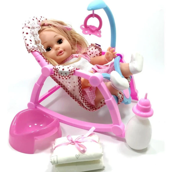 Global Toys Pusetli Altını Islatan Emzikli Biberonlu TR Şarkı Söyleyen Masal Anlatan Sarışın Roza Bebek 33 Cm  - GL100613 ürün görseli 1