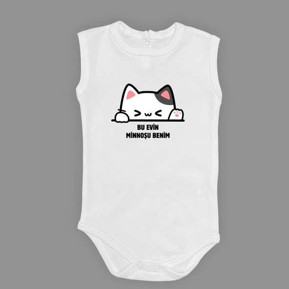 Minnoş Kedi Baskılı Bebek Çıtçıtlı Body Uzun Kısa Kolsuz M00688 ürün görseli 1