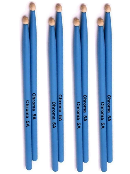 Chroma Baget Mavi 4 Çift - Davul - Bateri Bageti Drumsticks 5a Pürüzsüz Yüzey ürün görseli 1