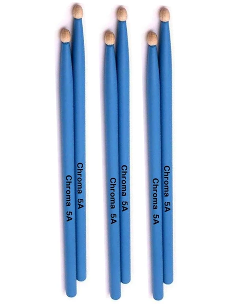 Chroma Baget Mavi 3 Çift - Davul - Bateri Bageti Drumsticks 5a Pürüzsüz Yüzey ürün görseli 1