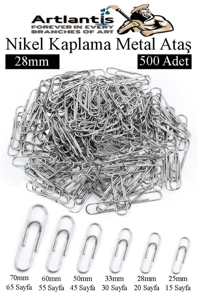Metal Ataş No 3 28mm 500 lü 1 Paket Nikel Kaplama Metal Ataç Dayanıklı Paslanmaz 20 Sayfa Kapasiteli Ofis Okul Büro ürün görseli 1
