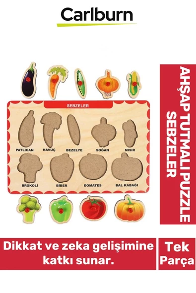 Özel Üretim Eğitici Öğretici Zeka Geliştirici Çocuk Ebeveyn Sebzeler Ahşap Tutmalı Puzzle ürün görseli 1