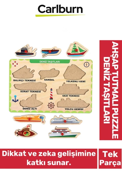 Özel Üretim Eğitici Öğretici Zeka Geliştirici Çocuk Ebeveyn Deniz Taşıtları Ahşap Tutmalı Puzzle ürün görseli 1