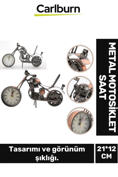 Özel Üretim Vintage Nostaljik Şık Dekoratif Alarmlı Pilli Kaliteli Metal Masa Motosiklet Saat ürün görseli 1