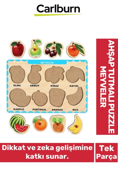 Özel Üretim Eğitici Öğretici Zeka Geliştirici Çocuk Ebeveyn Meyveler Ahşap Tutmalı Puzzle ürün görseli 1