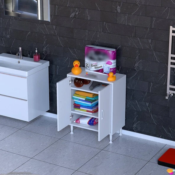 Modilayn SÖKE Küçük Alanlar İçin Akıllı Çözümler 60x75x32,5 cm’ lik 2 Kapaklı 3 Göz Raf Dolap ürün görseli 1