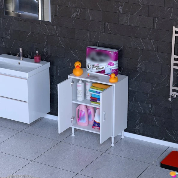 Modilayn SÖKE Küçük Alanlar İçin Akıllı Çözümler 60x75x32,5 cm’ lik 2 Kapaklı 2 Göz Raf Dolap ürün görseli 1