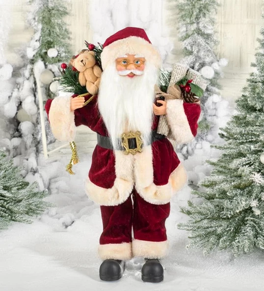 Yılbaşı Süsü Noel Baba Biblo Figür Büyük Boy 45cm - Peluş Ayılı Hediye Çuvalı ve Aksesuarları ile ürün görseli 1