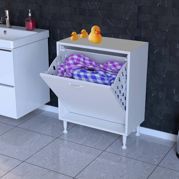 Modilayn SÖKE Banyo İçin Sihirli Kutu 65x75x32,5 cm’ lik 1 Göz Sepet Hazneli Mini Banyo Dolabı ürün görseli 1