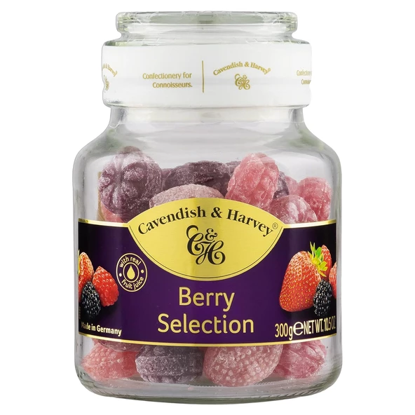 Cavendish & Harvey  Mixed Berry Hard Candy Drops/Karışık Orman Meyve Aromalı Şeker Cam Kavanoz 300 g ürün görseli 1