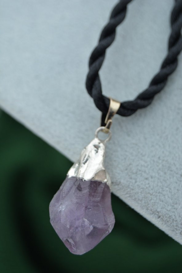 STONEAGE Ametist Kırma Kolye Ucu İpek Kordon Hediyeli - Resim 7