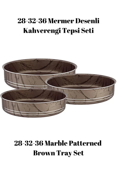 Bonera Montella 3'Lü Mermer Desenli̇ Kahverengi Tepsi̇ (28-32-36 cm) ürün görseli 1