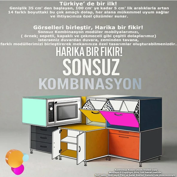Modilayn SÖKE Küçük Alanlar İçin Akıllı Çözümler 70x75x32,5 cm’ lik 2 Kapaklı 2 Göz Raf Dolap ürün görseli 1