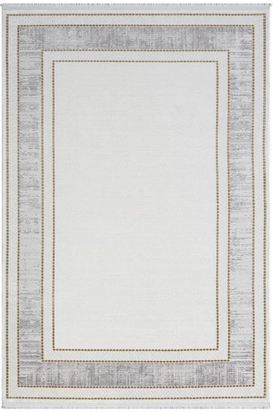 Elegance Eg006a Gri Halı Gold Detaylı Viskon Doğal Iplik Bambu Halı Tozu Az Salon Halısı Yatak Odası 156 X 230 GRI-BEYAZ ürün görseli 1
