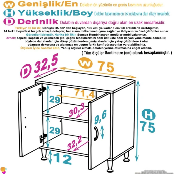 Modilayn SÖKE Küçük Alanlar İçin Akıllı Çözümler 75x75x32,5 cm’ lik 2 Kapaklı 2 Göz Raf Dolap ürün görseli 1