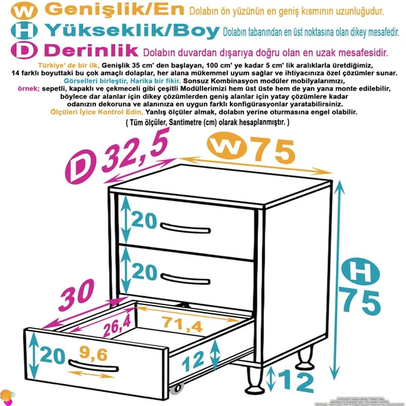 Modilayn SÖKE 3'lü Çekmece Banyo Dolabı 75x75x32,5 cm’ lik Çok Yönlü Çekmecelerle Daha Düzenli ürün görseli 1