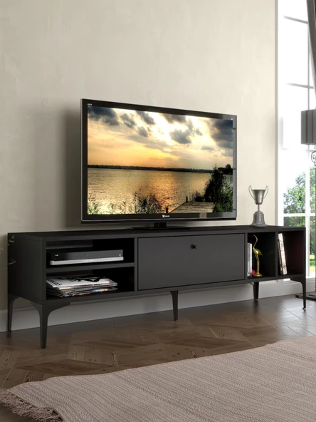 Wood'n Love Milan Tv Ünitesi Minifiks Bağlantı , Dolap Metal Ayak - Siyah / Siyah ürün görseli 1