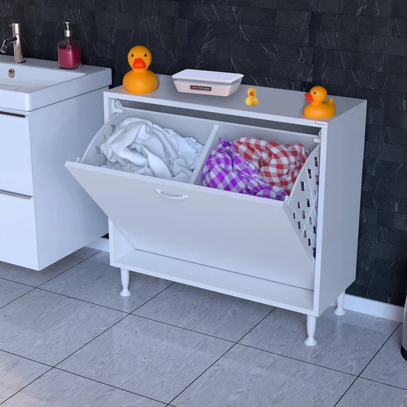 Modilayn SÖKE Banyo İçin Sihirli Kutu 80x75x32,5 cm’ lik 2 Göz Sepet Hazneli Mini Banyo Dolabı ürün görseli 1
