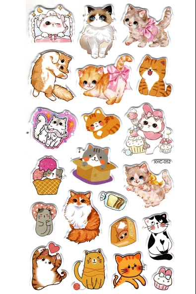 Sticker Kabartmalı Stiker Çıkartma Etiket (XHC052)-18x9 cm- Minnoş Kedicik ürün görseli 1