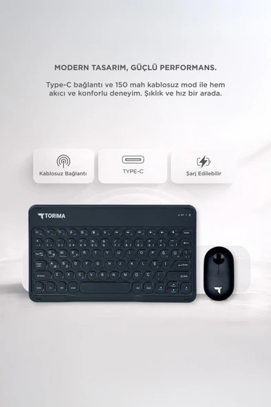 Bluetooth Kablosuz Klavye Mouse Seti TMK08 Siyah - Resim 2