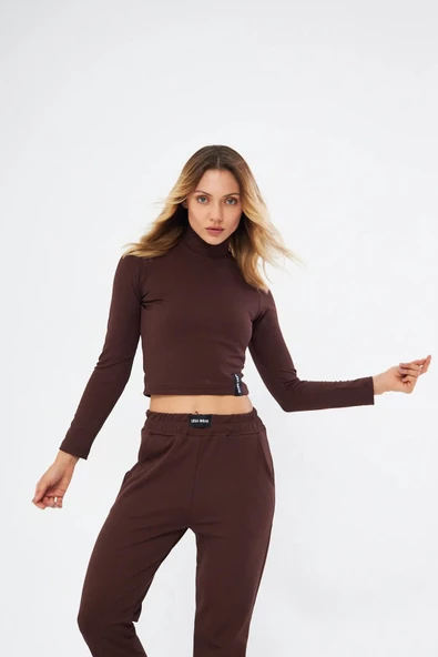 Lesa Wear Fitilli Soft Touch Balıkçı Yaka Bluz Kahverengi ürün görseli 1