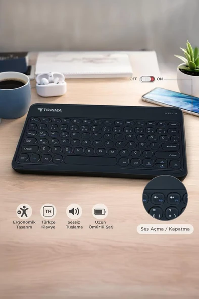 Bluetooth Kablosuz Klavye Mouse Seti TMK08 Siyah - Resim 5