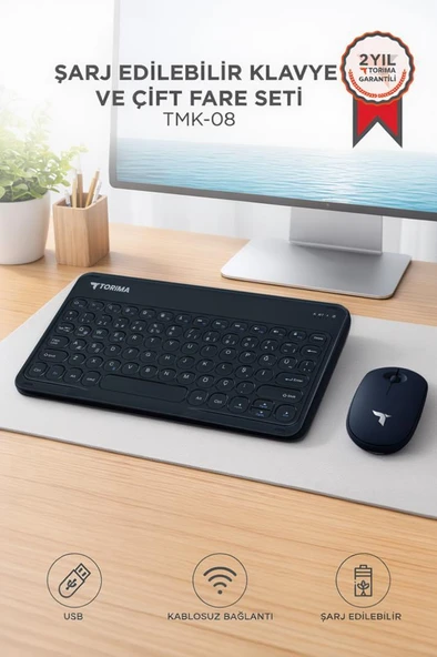 Bluetooth Kablosuz Klavye Mouse Seti TMK08 Siyah ürün görseli 1
