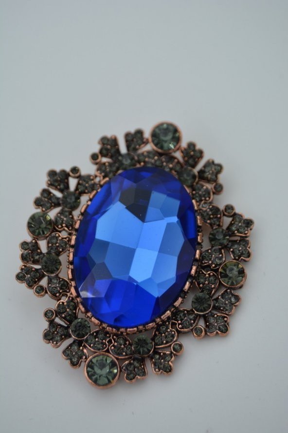 STONEAGE Broş Safir ve Zirkon Taşlı Büyük Boy ürün görseli 1