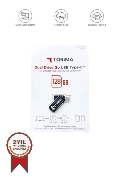 USB Flash Bellek Type C OTG Çift Sürücülü 128GB Siyah ürün görseli 1