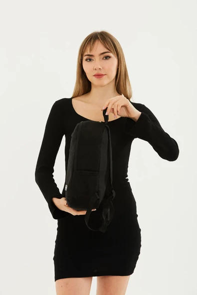 Shaka Siyah U13 Fermuar 5 Bölmeli Kanvas Kumaş Unisex Okul Spor Günlük Kullanım Sırt Çantası U:35 ürün görseli 1