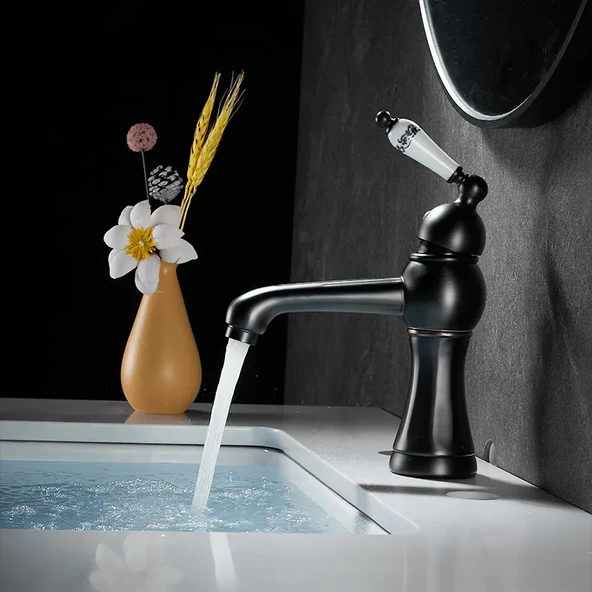 Antika Retro Banyo Siyah Tezgah Üstü Musluk Bataryası ürün görseli 1