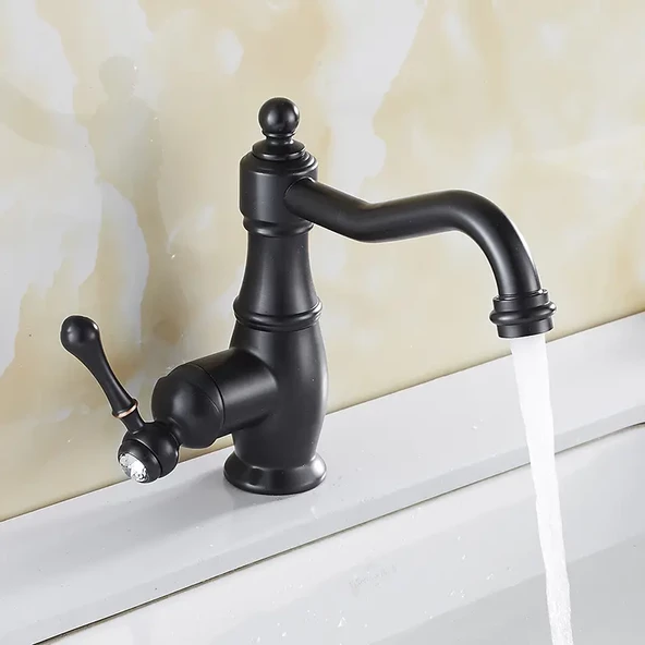 Antik Vintage Banyo Lavabo Bataryası Siyah Taşlı Retro Lavabo Bataryası ürün görseli 1
