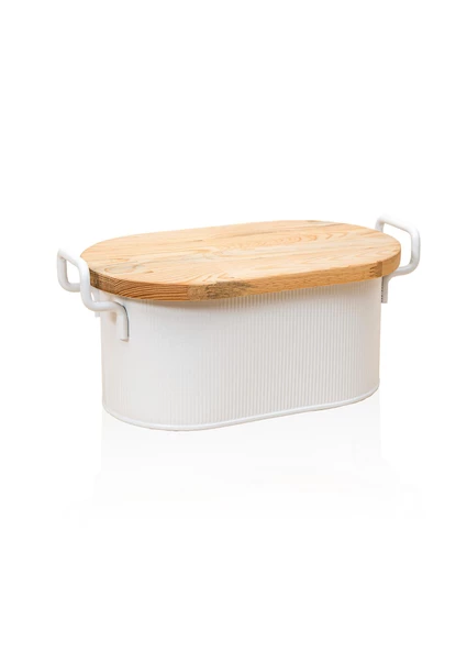 The Mia Stripe Ahşap Kapaklı Ekmek Saklama Kutusu Beyaz 40x22x18 cm ürün görseli 1