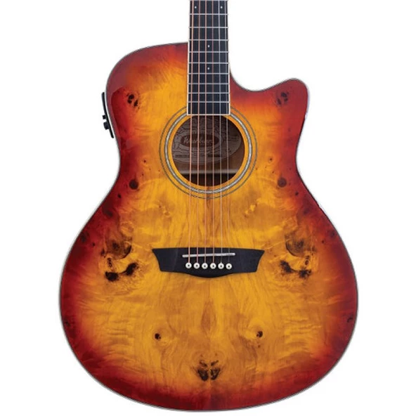 Washburn Deep Forest Burl Ace Amber Fade Elektro Akustik Gitar ürün görseli 1