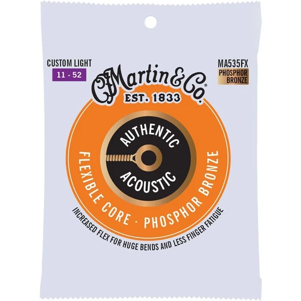 Martin Co MA535FX Flexible Core Phosphor Bronze Akustik Gitar Teli Custom Light 11-52 ürün görseli 1