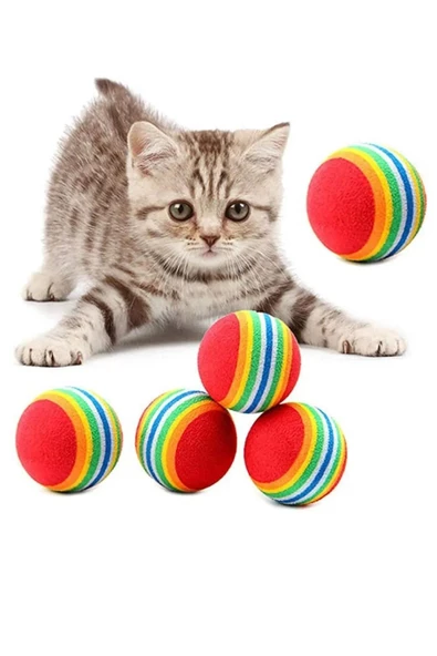 3 lü Gökkuşağı Sünger Kedi Köpek Çiğneme Oyun Topu 4,2 Cm Diş Çıkarma Interaktif Oyuncak ürün görseli 1